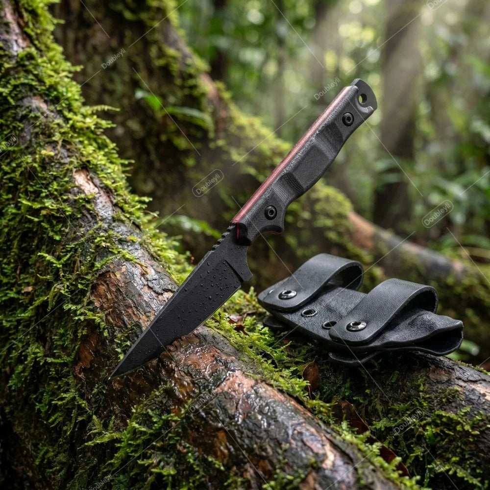 Campamento al aire libre Cuchillo recto, mango antideslizante con funda K, práctico todos los días. Llevar pesca para senderismo cuchillo de viaje regalo para hombres