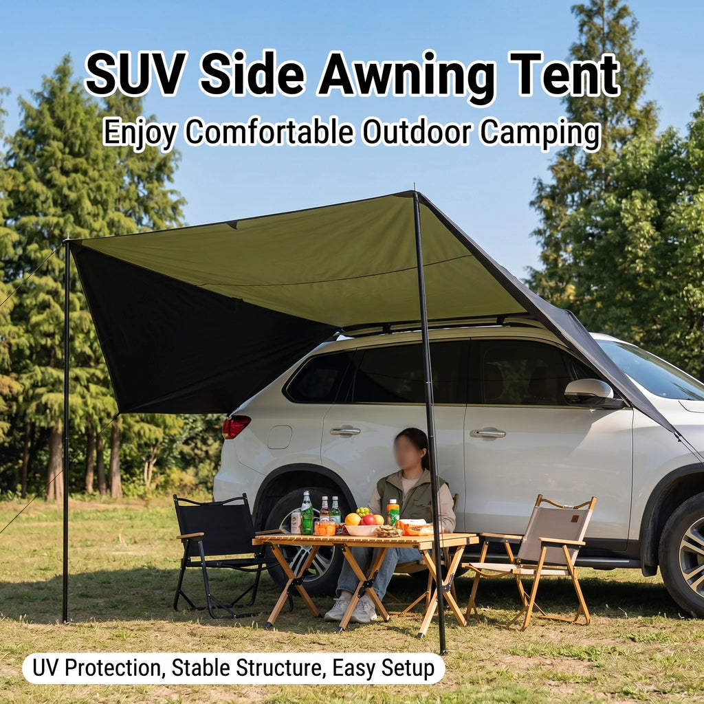 Toldo lateral para SUV, toldo con ventosa y protector UV recubierto de negro plateado para camping autónomo