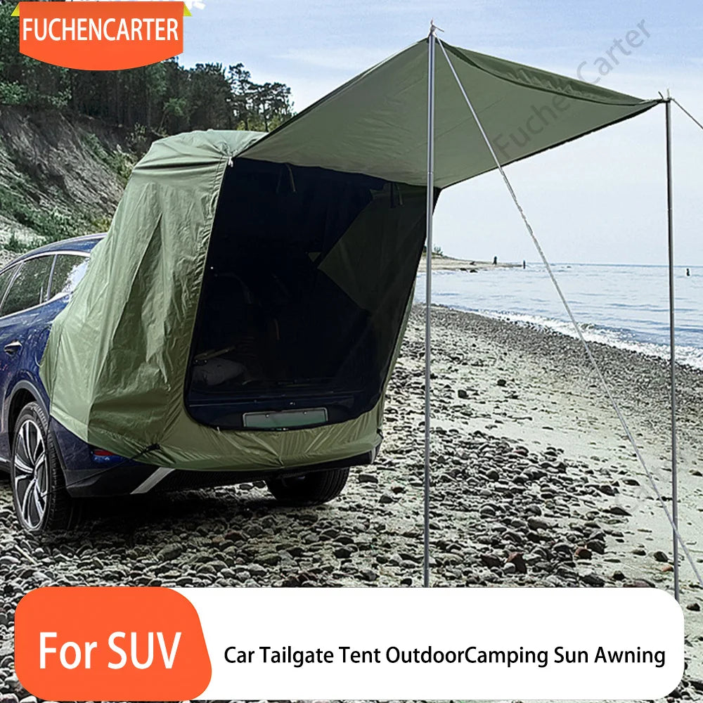 Tienda de copas trasera impermeable anti-UV con toldo extendido, vehículo SUV SUV con techo exterior con protección solar y lluvia