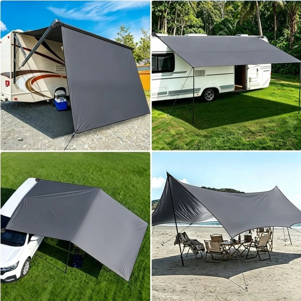 Toldo para autos Sombra para camper van Toldo anti-UV Toldos impermeables para caravanas Techos de auto Refugios laterales para tiendas de campaña con postes de aluminio