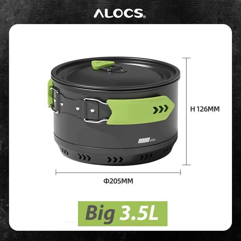 ALOCS Camping Pot Cookware Compact Mess Aleación de aluminio antiadherente para mochilero al aire libre, viajes, picnic