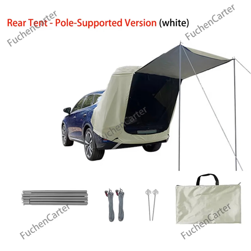 Tienda de copas trasera impermeable anti-UV con toldo extendido, vehículo SUV SUV con techo exterior con protección solar y lluvia