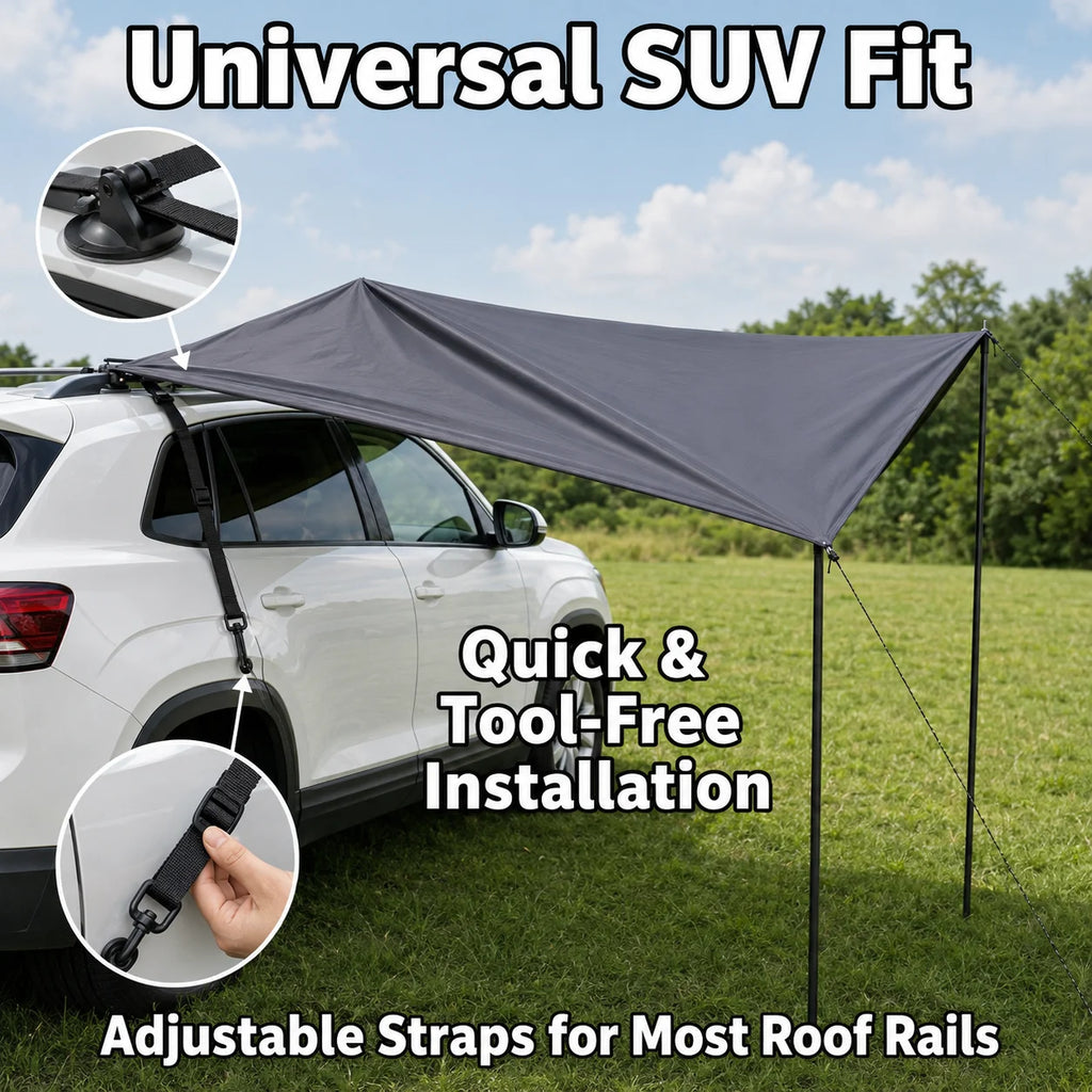 Toldo lateral para SUV, toldo con ventosa y protector UV recubierto de negro plateado para camping autónomo