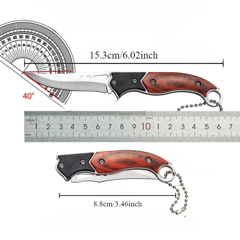 Cuchillo plegable compacto con hoja duradera de acero inoxidable, herramienta multifuncional para acampar de supervivencia