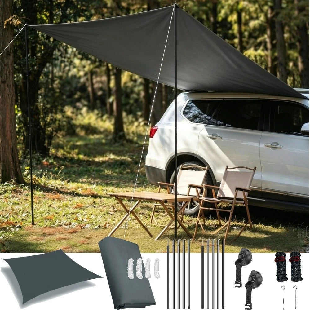 Toldo para autos Sombra para camper van Toldo anti-UV Toldos impermeables para caravanas Techos de auto Refugios laterales para tiendas de campaña con postes de aluminio
