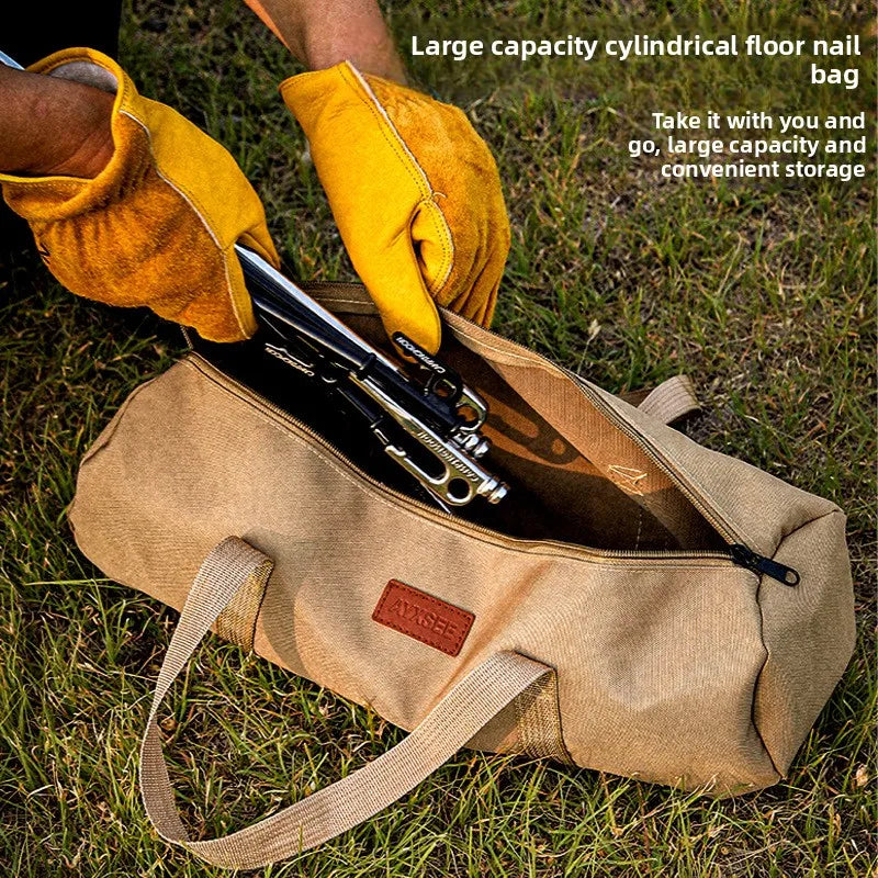 Bolsa cilíndrica para acampar al aire libre Bolso portátil para estacas de tienda Cuerdas de viento Bolsa cilíndrica duradera para accesorios de campamento