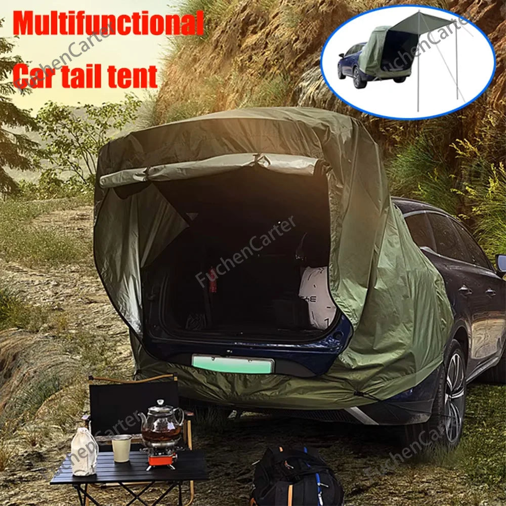 Tienda de copas trasera impermeable anti-UV con toldo extendido, vehículo SUV SUV con techo exterior con protección solar y lluvia