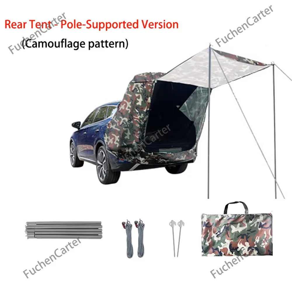 Tienda de copas trasera impermeable anti-UV con toldo extendido, vehículo SUV SUV con techo exterior con protección solar y lluvia