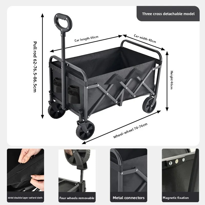 Carrito plegable de gran capacidad para acampar en jardín al aire libre, carrito portátil, desmontable, compacto y ligero para picnic