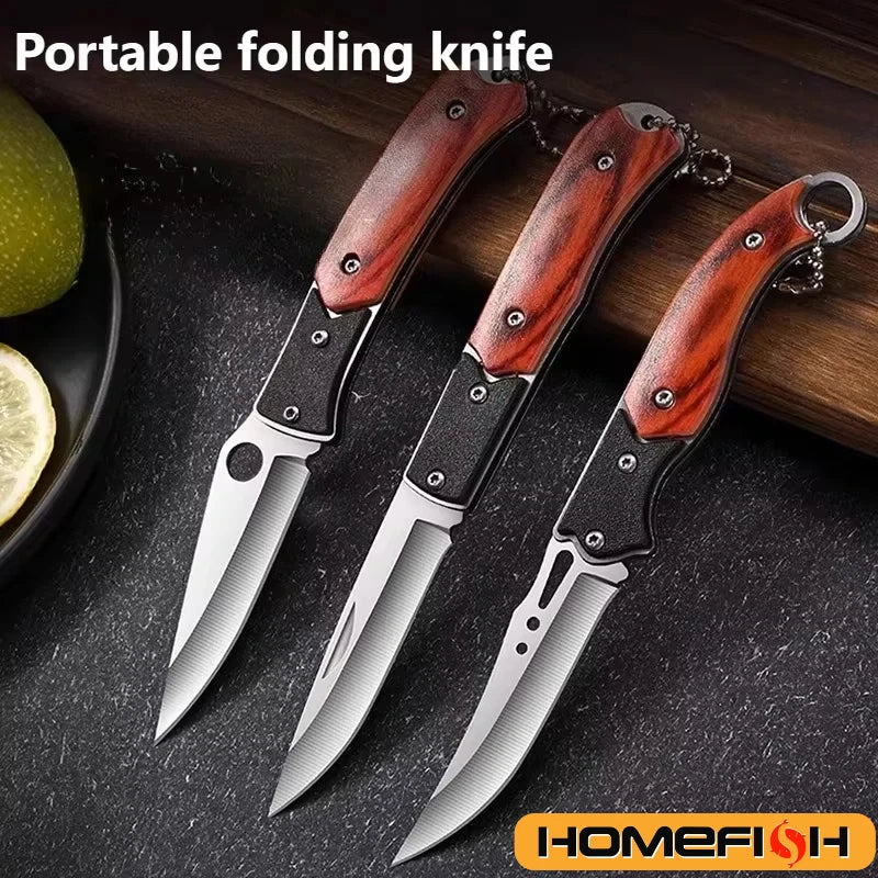 Cuchillo plegable compacto con hoja duradera de acero inoxidable, herramienta multifuncional para acampar de supervivencia