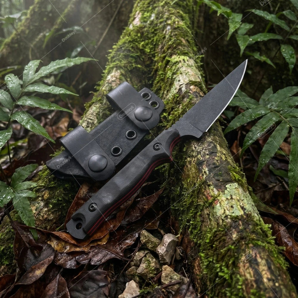 Campamento al aire libre Cuchillo recto, mango antideslizante con funda K, práctico todos los días. Llevar pesca para senderismo cuchillo de viaje regalo para hombres