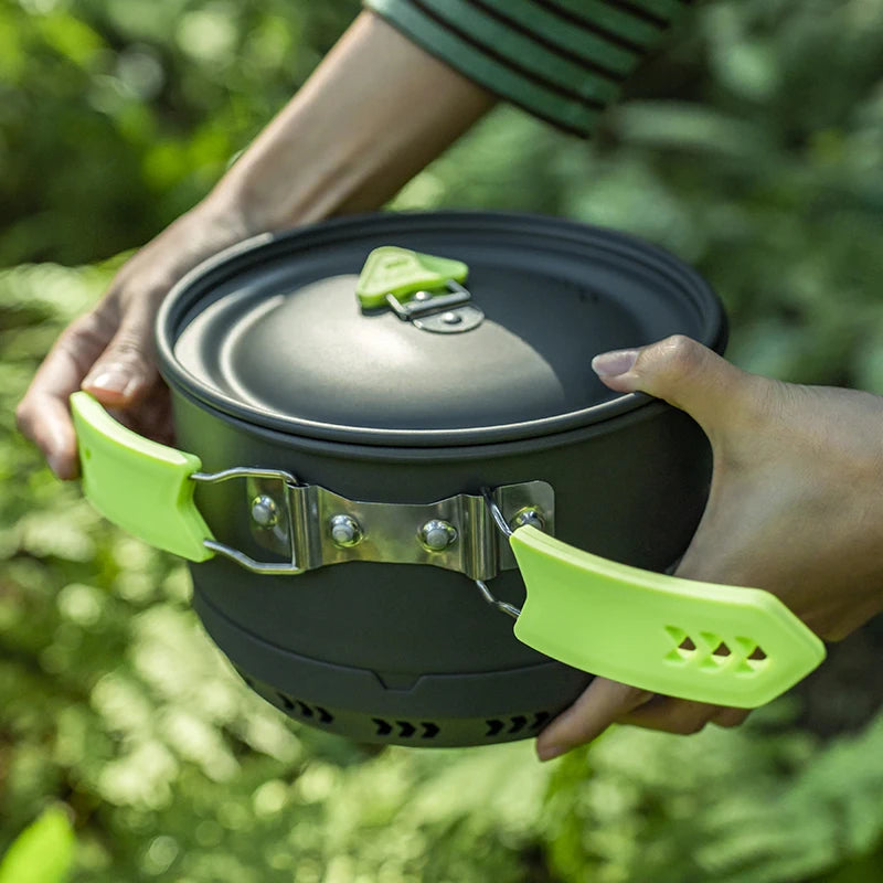 ALOCS Camping Pot Cookware Compact Mess Aleación de aluminio antiadherente para mochilero al aire libre, viajes, picnic