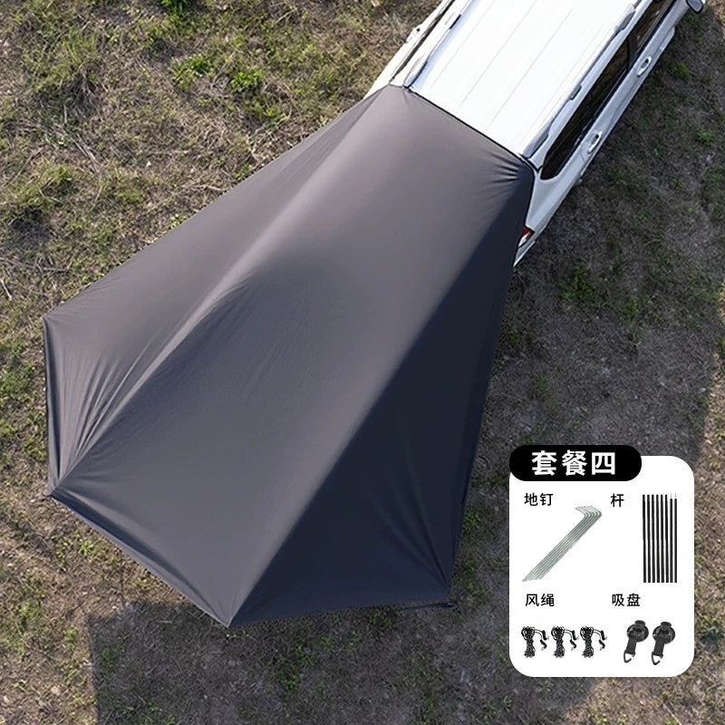 Toldo lateral para SUV, toldo con ventosa y protector UV recubierto de negro plateado para camping autónomo