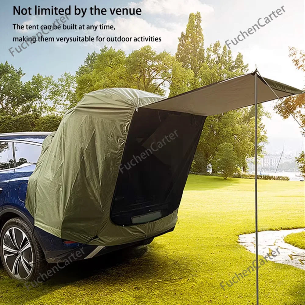 Tienda de copas trasera impermeable anti-UV con toldo extendido, vehículo SUV SUV con techo exterior con protección solar y lluvia