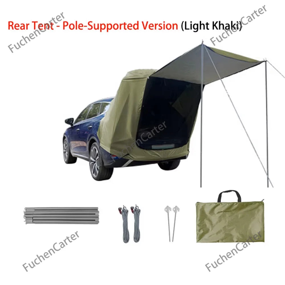 Tienda de copas trasera impermeable anti-UV con toldo extendido, vehículo SUV SUV con techo exterior con protección solar y lluvia