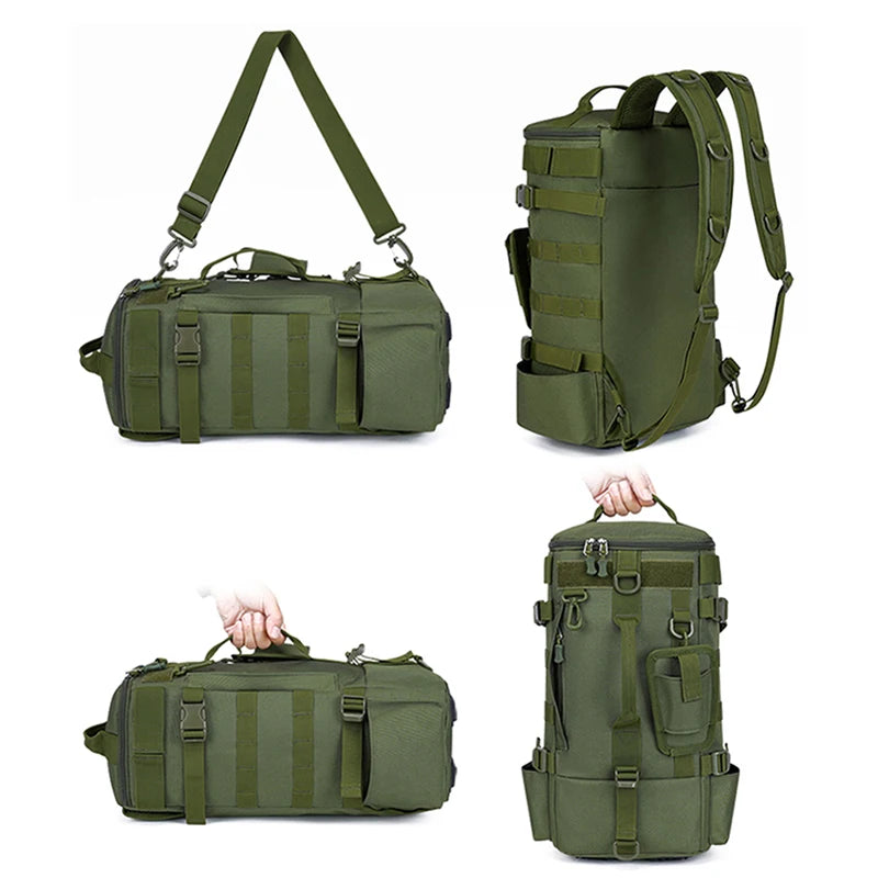 Mochila de pesca táctica con portacañas Almacenamiento de equipo de pesca Molle para acampar Senderismo al aire libre Mochila multifuncional
