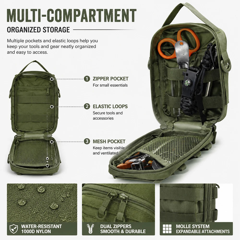 Bolsa Tactical Molle con correa de hombro, bolsa portátil ligera para teléfono para exteriores, bolsa compacta EDC utilitaria para senderismo