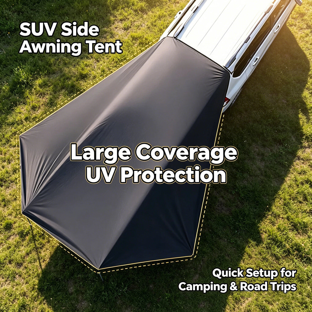 Toldo lateral para SUV, toldo con ventosa y protector UV recubierto de negro plateado para camping autónomo