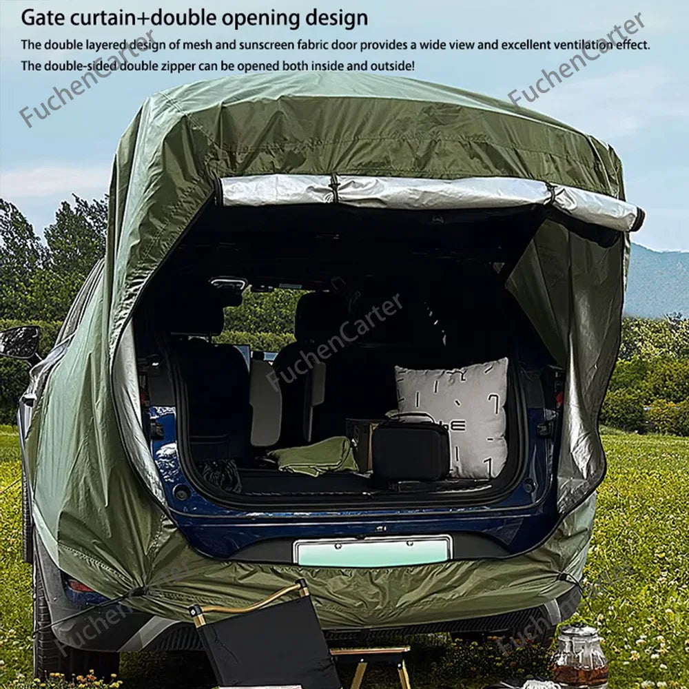 Tienda de copas trasera impermeable anti-UV con toldo extendido, vehículo SUV SUV con techo exterior con protección solar y lluvia