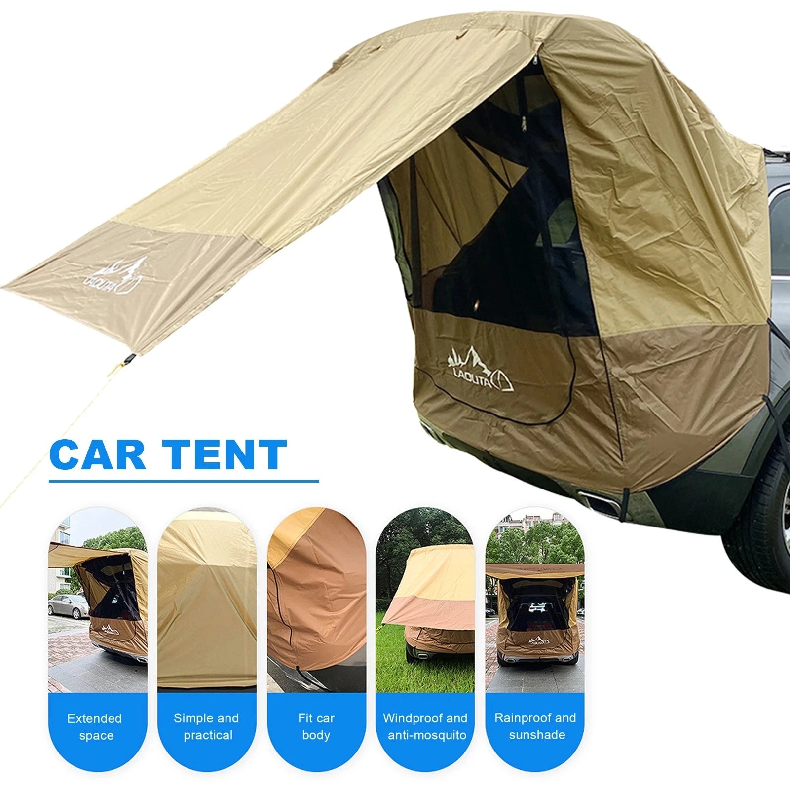 Tienda de coche para la cajuela, toldo auto, SUV impermeable, tienda trasera, toldo portátil para cajuela para campamento, viaje autónomo sin tubería de hierro