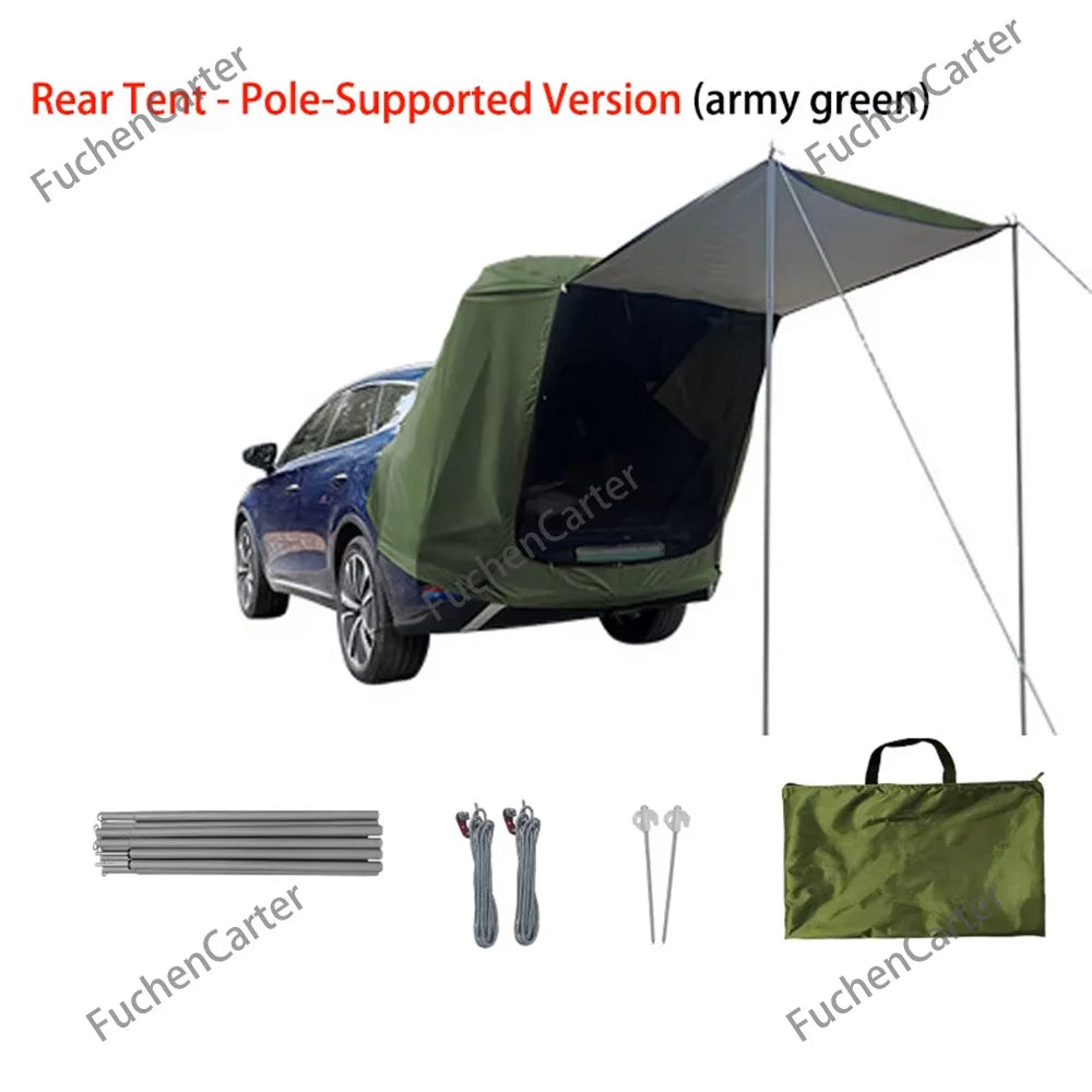 Tienda de copas trasera impermeable anti-UV con toldo extendido, vehículo SUV SUV con techo exterior con protección solar y lluvia