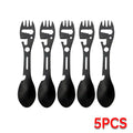 Set de utensilios de campamento Equipo de supervivencia al aire libre de acero inoxidable 5 en 1 vajilla de viaje para senderismo Cubiertos de tenedor Abrecucharas
