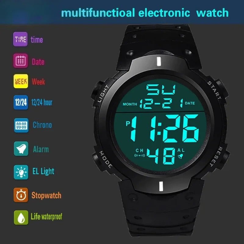 Reloj deportivo digital LED para hombres — Multifunción y resistente